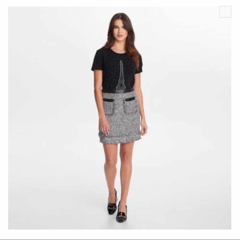 KARL LAGERFELD/TWEED MINI SKIRT/BLACK GREY/SIZE 14